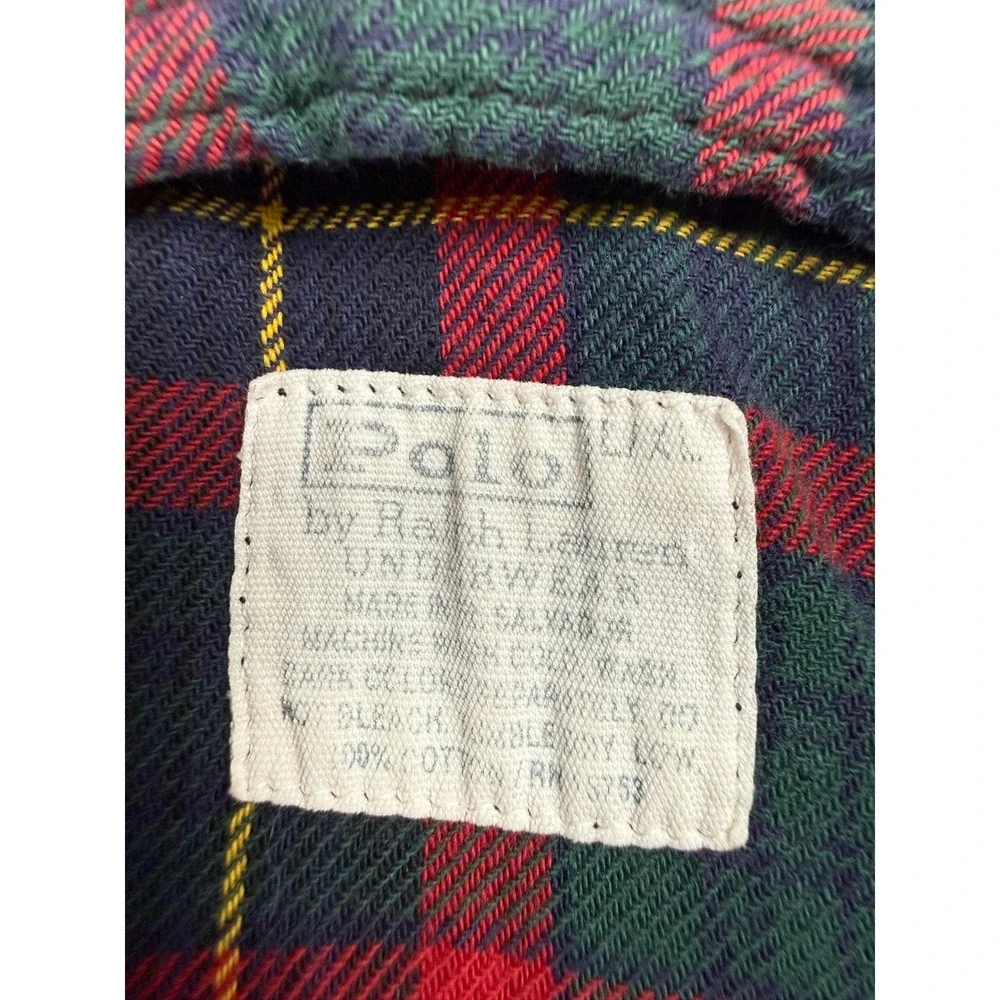 VTG Polo Ralph Lauren Mens L/XL Plaid Robe Red Green Cotton Shawl Collar Lounge